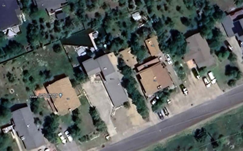 Aerial view of a residential neighborhood used for roof takeoff measurements
